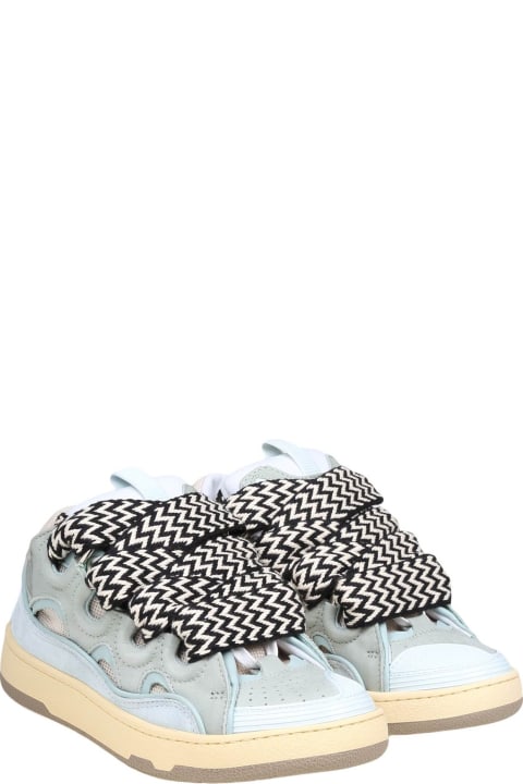 Homeware Lanvin Curb Sneakers In White And Light Blue Leather