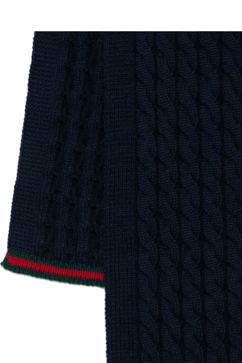 Homeware Gucci Gucci Kids Navy Blue Cable-knit Wool Scarf
