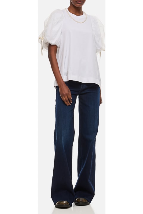 Simone Rocha Topwear for Women Simone Rocha Beaded Tulle Overlay Puff Sleeve T-shirt W/ Bow