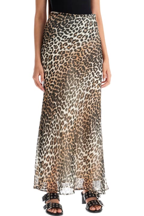 Ganni لـ Women Ganni Long Chiffon Animal Print Maxi Skirt