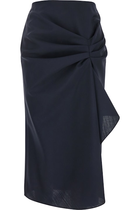 Alexander McQueen for Kids Alexander McQueen Blue Skirt With Asymmetric Design And Front Seam With Pleats In Wool And Mohair Blend Woman