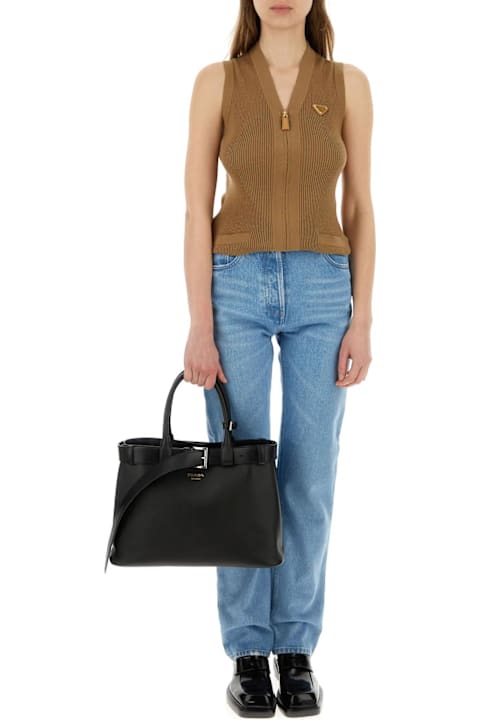 バッグ・カバンその他 Prada Large black perforated leather shopping bag Prada Large Leather Tote Bag | Saks Fifth Avenue