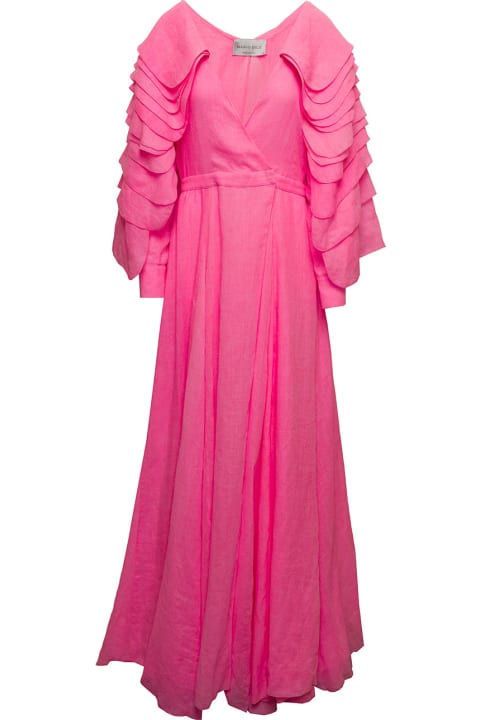 Mario Dice Woman's Pink Ramia Long Dress With Wide Layered Sleeves