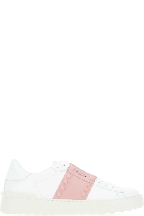 Fashion for Women Valentino Garavani White Leather Rockstud Untitled Sneakers With Powder Pink Band