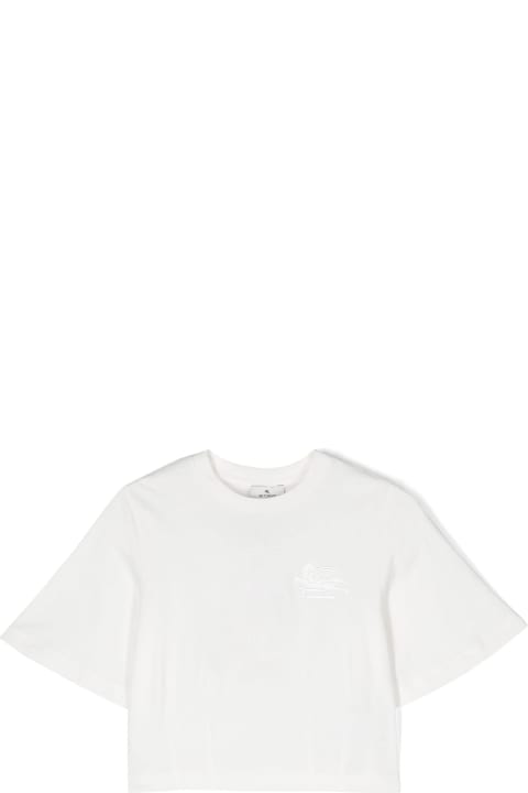 ガールズ EtroのTシャツ＆ポロシャツ Etro White Crop T-shirt With Etro Pegaso Logo