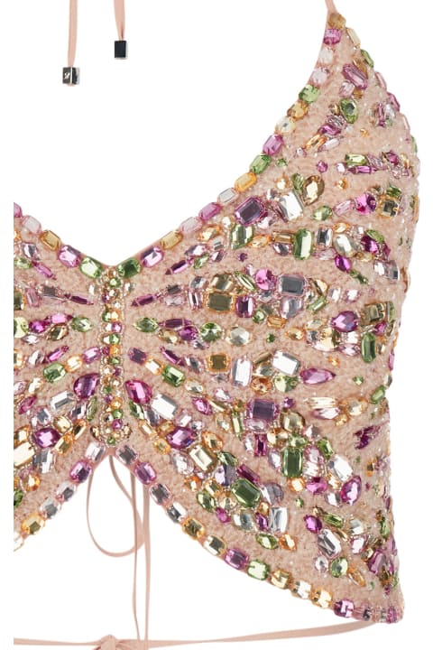 ウィメンズ新着アイテム Blumarine Pink Butterfly Cropped Top With Rhinestones In Viscose Woman