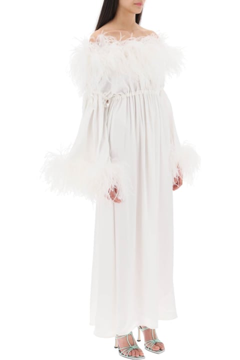 'bettina' Maxi Dress In Satin With Feathers
