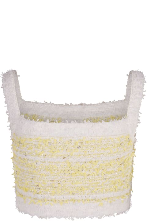 Balmain ملابس علوية لـ السيدات Balmain Yellow And White Tweed Top With Shoulder Straps