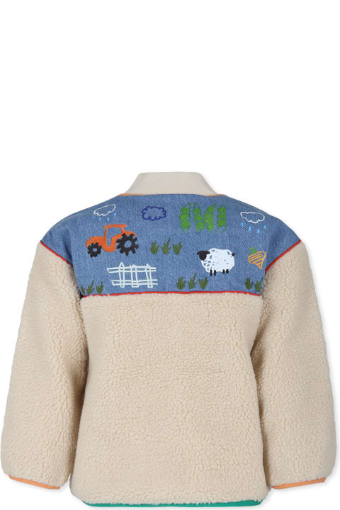 Homeware Stella McCartney Kids Ivory Faux Fur Coat For Boy With Tractor