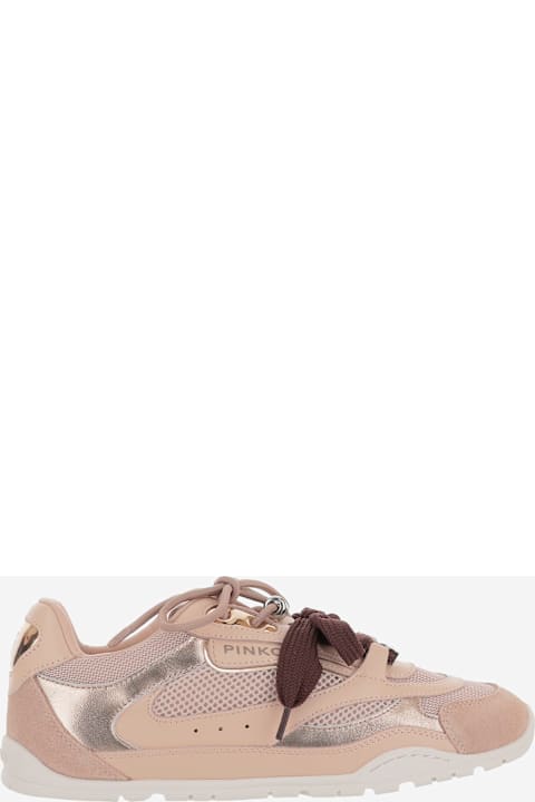 Pinko Yulia Leather And Mesh Sneakers With Two-tone Laces