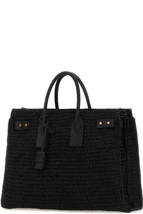 Saint Laurent حقائب لـ السيدات Saint Laurent Black Raffia Medium Sac De Jour Shopping Bag