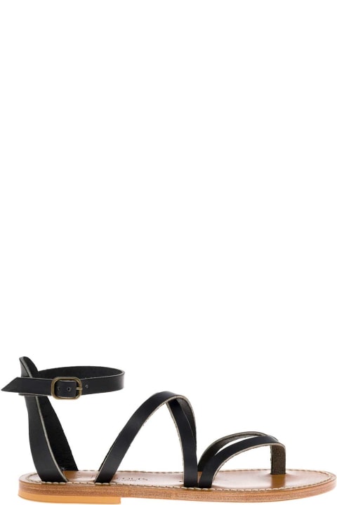 Black Leather Sandals With Crossed Straps