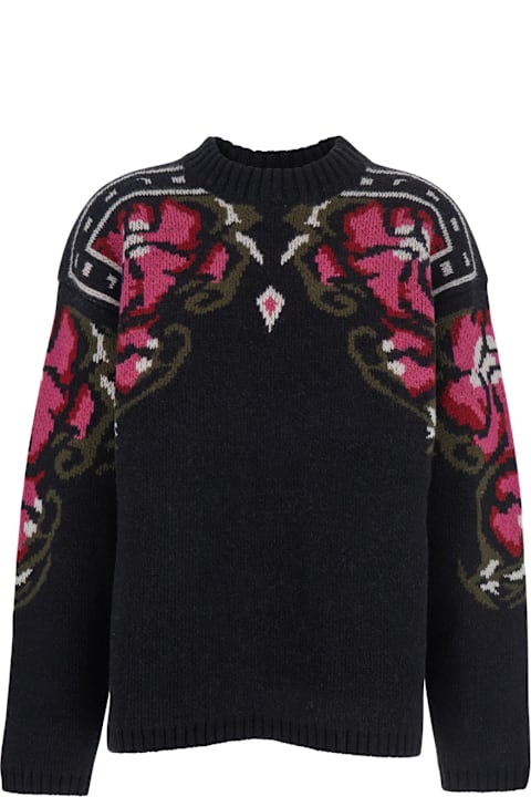 The Seafarer for Men The Seafarer Black Crew Neck Sweater With Floral Motif In Wool Woman