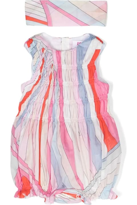 Sale for Baby Girls Pucci Ruffled Romper With Light Blue/multicolour Iride Print