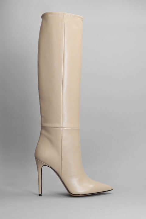 High Heels Boots In Beige Leather