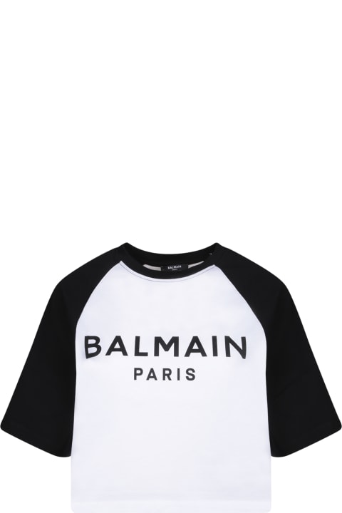 Balmain Topwear for Women Balmain Balmain Black And White Raglan Crop T-shirt
