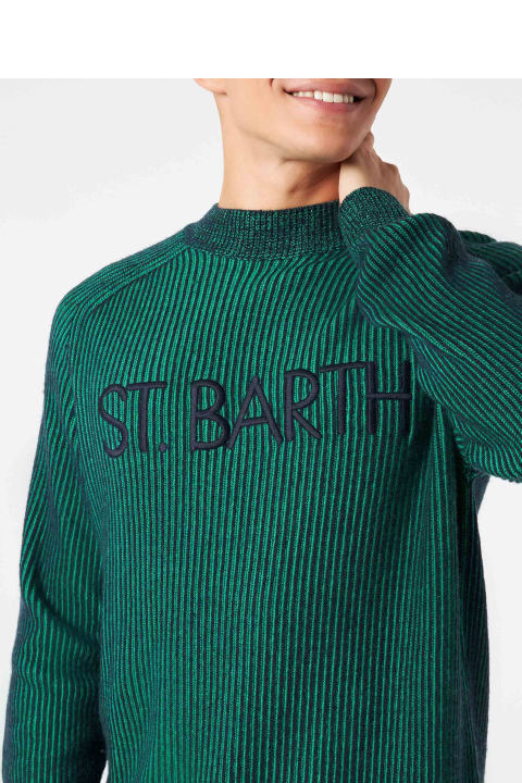 MC2 Saint Barth for Men MC2 Saint Barth Man Green Half-turtleneck Ribbed Sweater