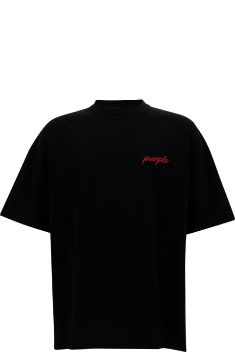 Purple Brand Clothing for Men Purple Brand Black Oversized T-shirt With Logo Lettering Print In Cotton Man