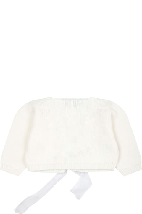Sweaters & Sweatshirts for Baby Girls La stupenderia White Cardigan For Baby Girl With Light Blue Bow