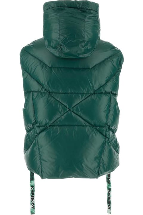 Khrisjoy Coats & Jackets for Women Khrisjoy Bottle Green Nylon Sleeveless Puff Shiny Down Jacket