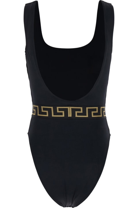 ウィメンズ 水着 Versace Black One-piece Swimsuit With Greca And Medusa Band In Stretch Polyamide Woman