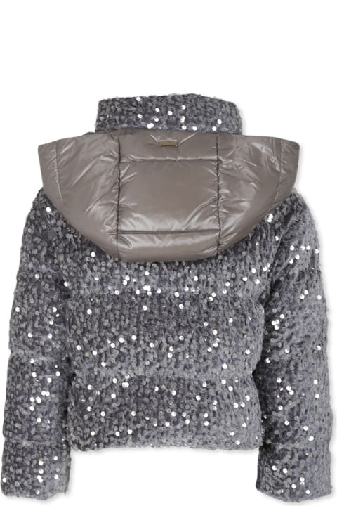 Herno for Kids Herno Grey Padded Sequined Coat For Girl