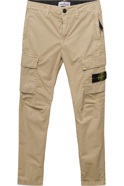 Stone Island Junior Kids Stone Island Junior Beige Cargo Pants With Logo Patch And Pockets In Stretch Cotton Boy