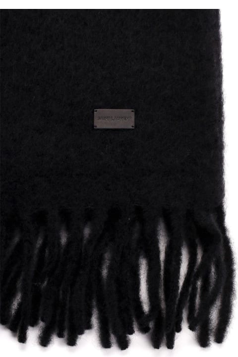 Scarves & Wraps for Women Saint Laurent Logo Plaque Fringed Scarf