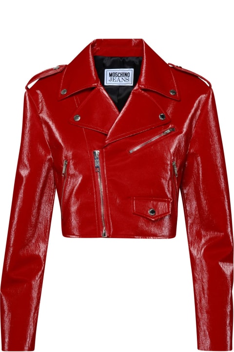 Coats & Jackets for Women M05CH1N0 Jeans Red Cotton Blend Biker Jacket