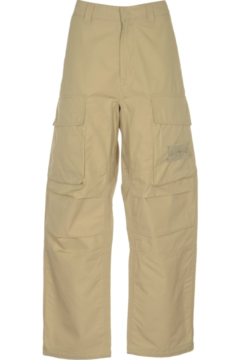 Stone Island Pants for Men Stone Island Regular Beige Cotton Trousers