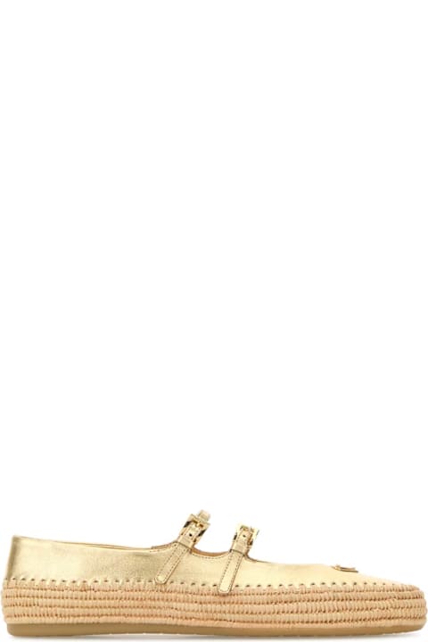 Prada Gold Raffia And Leather Espadrilles