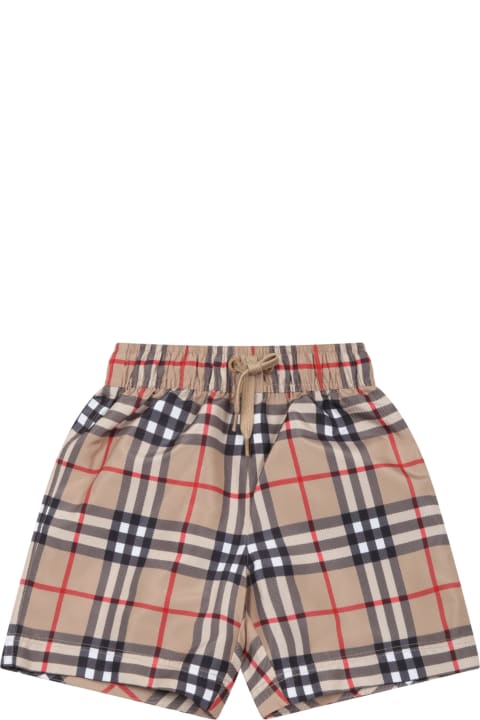 Beige Boxer For Baby Boy With Iconic Check