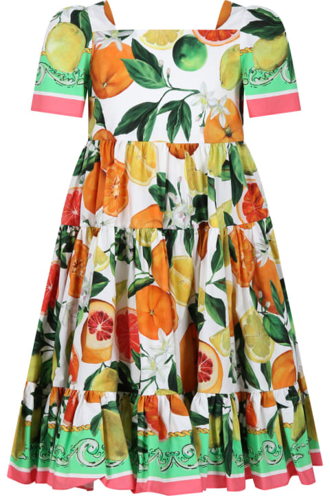 Dolce & Gabbanaのガールズ Dolce & Gabbana Multicolor Elegant Dress For Girl With An Italian Holiday Print
