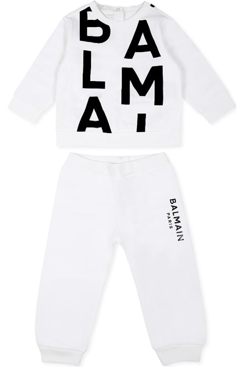 Bottoms for Baby Girls Balmain White Suit For Babykids With Logo