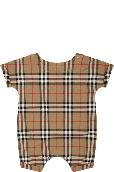 Bodysuits & Sets for Baby Girls Burberry Beige Baby Bodysuit With Iconic All-over Vintage Check