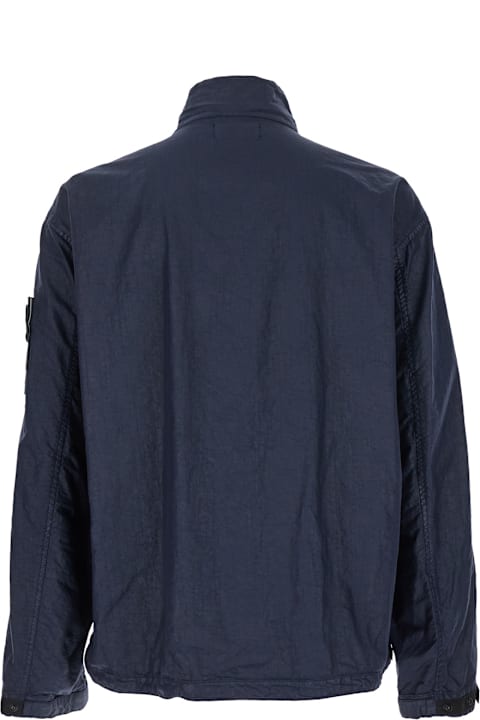 Coats & Jackets for Men Stone Island Blue Jacket With High Collar And Compass Logo Applied On The Sleeve In Tech Fabric Man