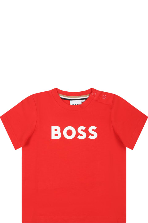 Topwear for Baby Boys Hugo Boss Red T-shirt For Baby Boy With Logo