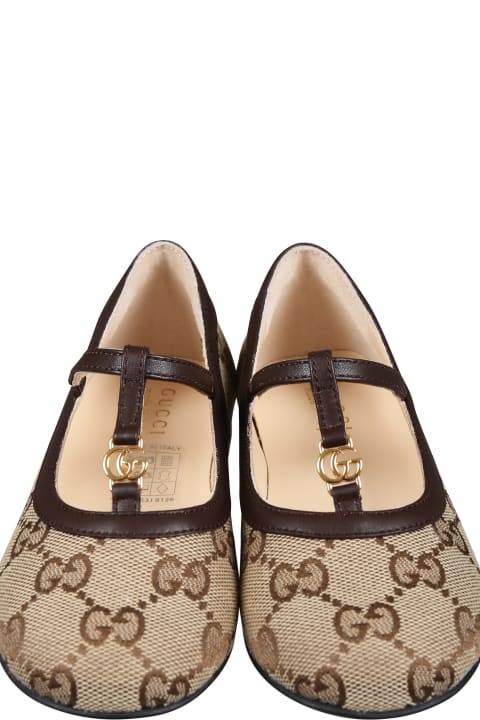 Brown Ballet Flats For Baby Girl With Double G