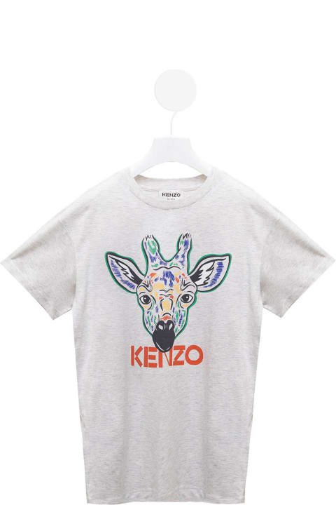 Grey Cotton T-shirt With Giraffe Logo Print Kenzo Kids Boy