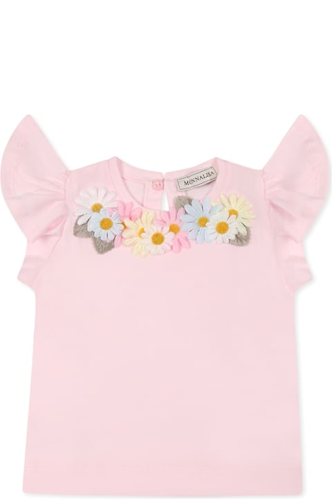 Monnalisa Topwear for Baby Boys Monnalisa Pink T-shirt For Baby Girl With Daises