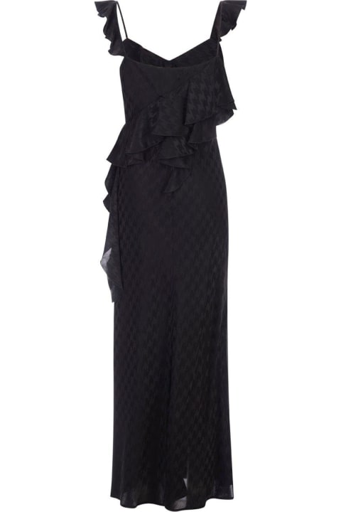 MSGM Dresses for Women MSGM Black Midi Dress With Ruffle And Houndstooth Pattern