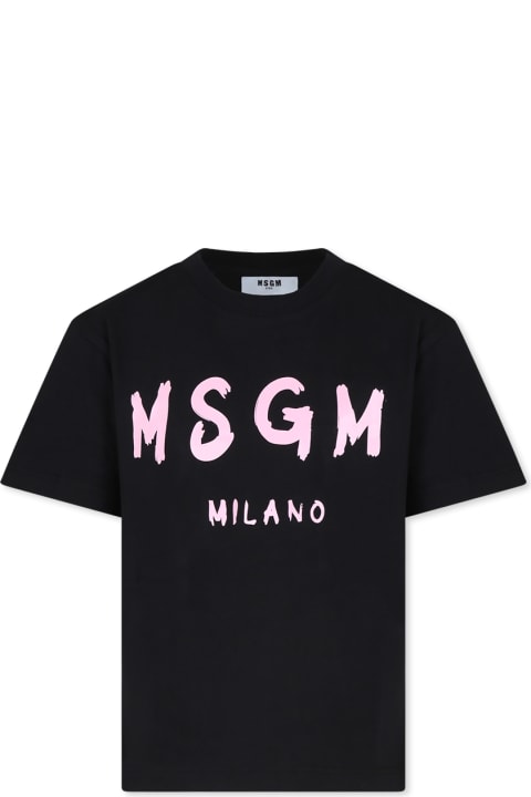 Homeware MSGM Black T-shirt For Girl With Logo