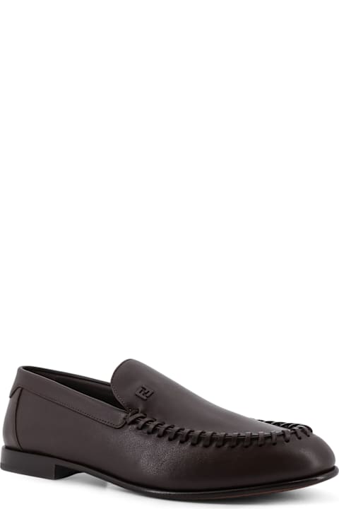 Homeware Fendi Leather Loafers With Metal Ff Logo