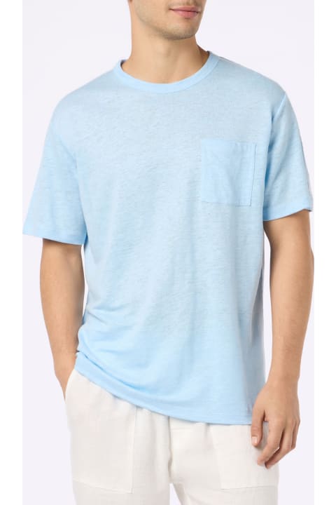 Homeware MC2 Saint Barth Man Light Blue Linen Jersey T-shirt Ecstasea With Pocket