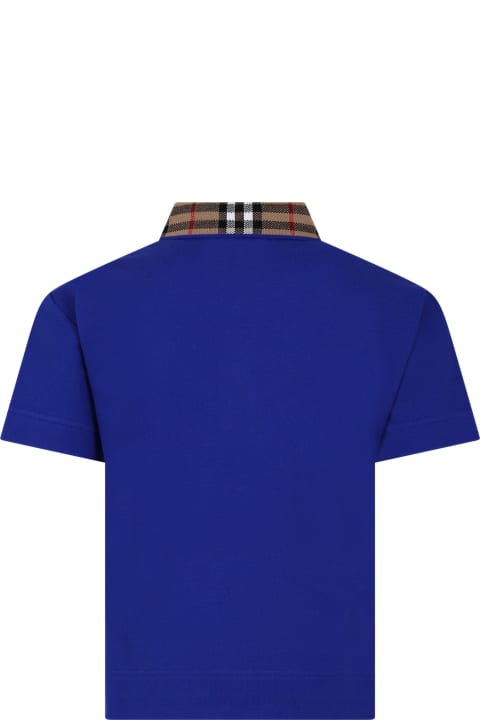 ボーイズ BurberryのTシャツ＆ポロシャツ Burberry Light Blue Polo Shirt For Boy With Vintage Check On The Collar