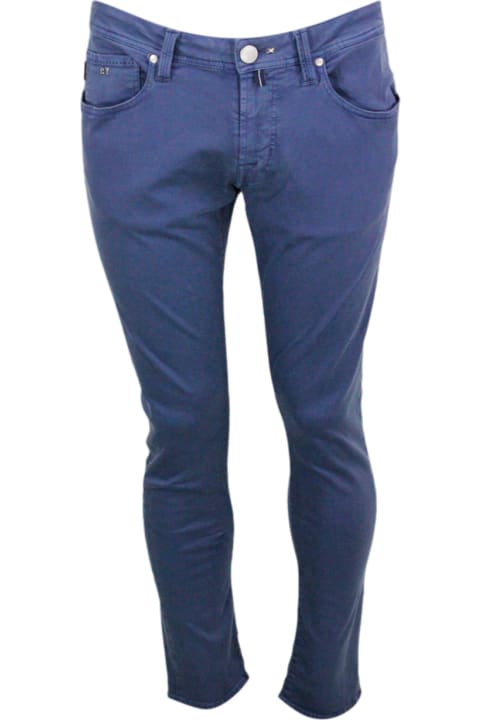 Sartoria Tramarossa Jeans for Men Sartoria Tramarossa Leonardo Slim Zip Trousers In Soft Cotton With 5 Pockets With Tailored Stitching And Suede Tab. Zip And Button Closure