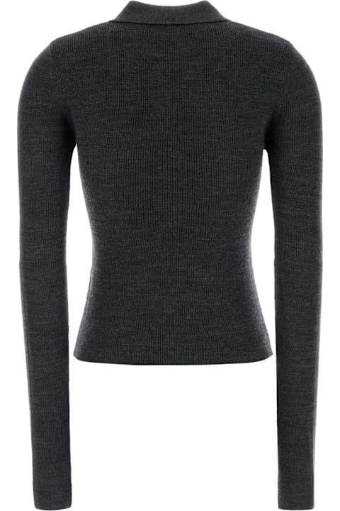 Ganni Dark Grey Wool Polo Shirt