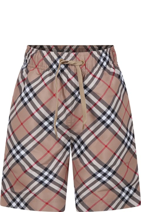 ボーイズ Burberryの水着 Burberry Beige Swimsuit For Boy With Vintage Check