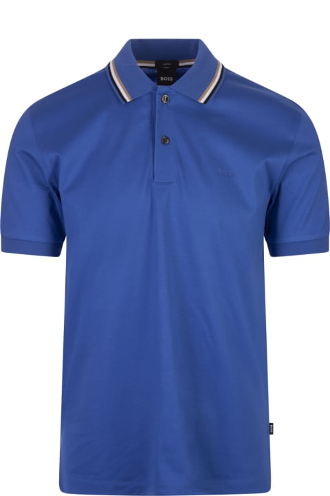 Hugo Boss for Men Hugo Boss Royal Blue Slim Fit Polo Shirt With Striped Collar