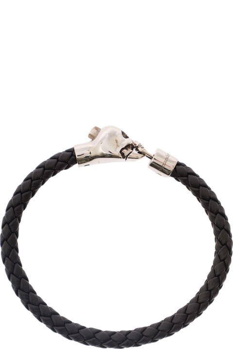 Black Cord Bracelet With Skull Fastening Man